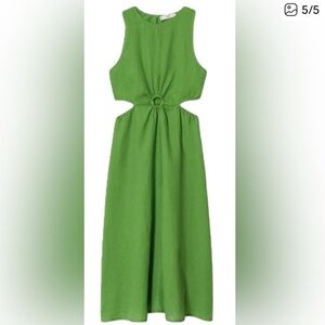 Mango Vibrant Green Cutout Linen Dress